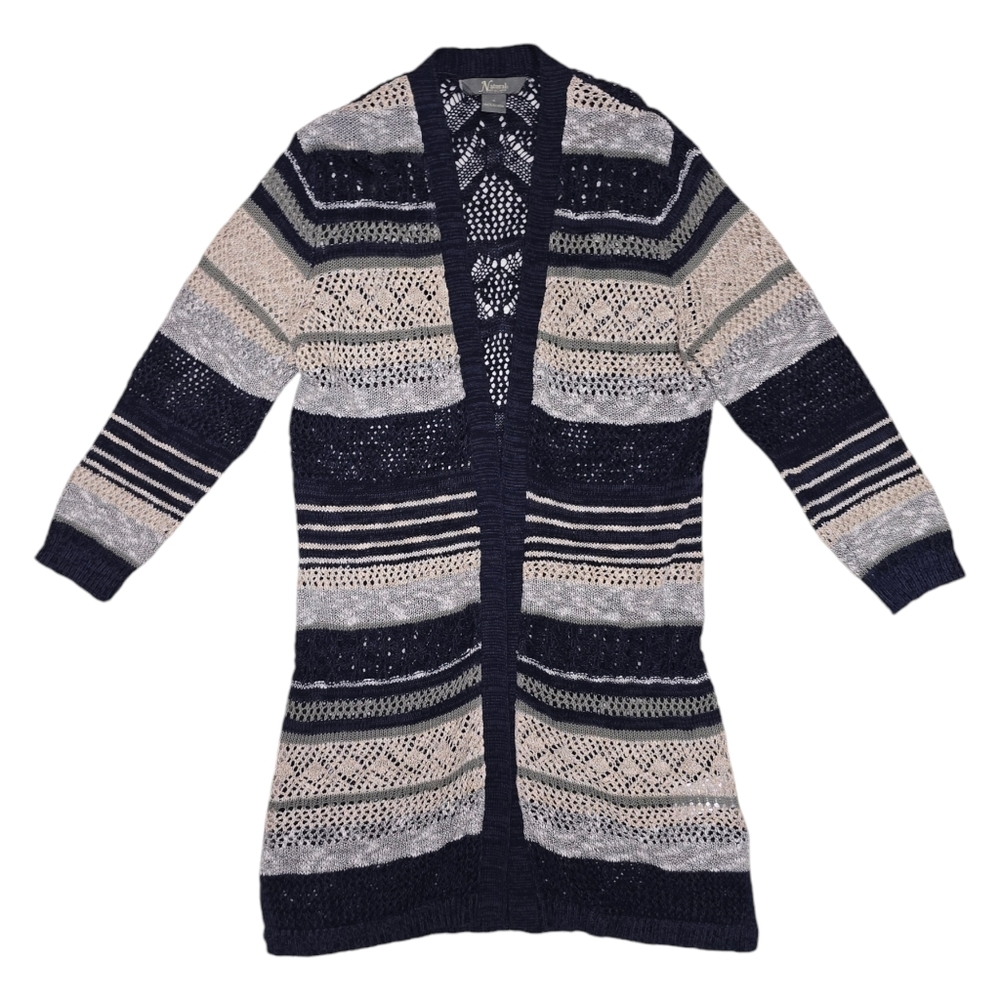 Crochet Cardigan Size Small Sweater Long Sleeve Hollow Out Open Front Outwear